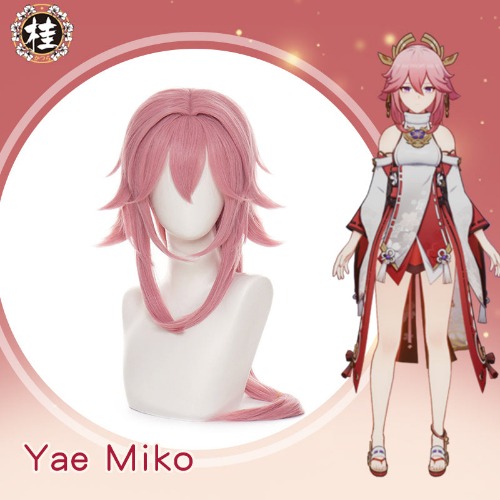 Uwowo Genshin Impact Inazuma Yae Miko Cosplay Wig 80cm Pink Long Hair