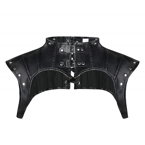 Kelvry Women's Sexy Steampunk Gothic Basque Leather Shoulder Jacket Shrug Armor Halloween Costume - XXL - Black