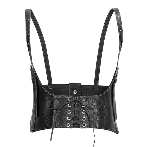 WERFORU Women Fashion PU Leather Belt Vest Punk Adjustable Underbust Corset Belt for Halloween - UnderBust 40"-44" - Black