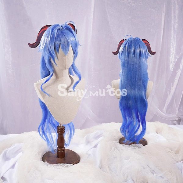 【In Stock】Game Genshin Impact Cosplay Ganyu Gan Yu Wig / Horn Women Long Blue Curly Wig