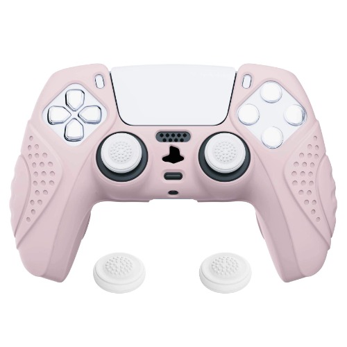 eXtremeRate PlayVital Guardian Edition Cherry Blossoms Pink Ergonomic Soft Anti-slip Controller Silicone Case Cover for ps5, Rubber Protector Skin with White Joystick Caps for ps5 Controller - Mauve Purple