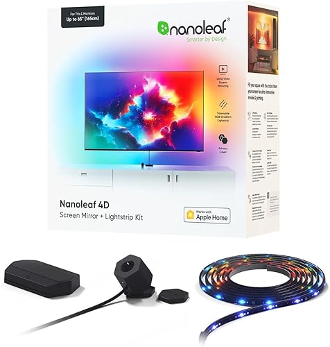 Nanoleaf Kit 4D Screen Mirror + Kit Lightstrip pour téléviseurs et écrans jusqu'à 65"/165 cm - Ruban LED RGBW connecté + Caméra, Thread & Wifi, Compatible Amazon Alexa Google Home Apple - TV jusqu'à 65"/165 cm