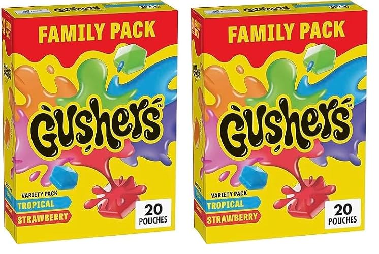 Gushers Fruit Flavored Snacks, Variety Pack, Strawberry and Tropical, 20 ct (Pack of 2) - Tropical and Strawberry - 20 Count(Pack of 2)