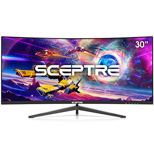 Sceptre 30-inch Curved Gaming Monitor 21:9 2560x1080 Ultra Wide/ Slim HDMI DisplayPort up to 200Hz Build-in Speakers, Metal Black (C305B-200UN1) - Monitor