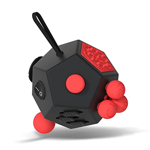 Fidget Dodecagon –12 Side Fidget Toy Cube Relieves Stress and Anxiety Anti Depression Cube for Children and Adults with ADHD ADD OCD Autism (A4 Black red) - A4 Black Red