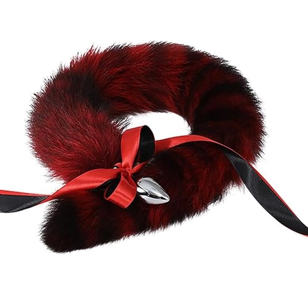 Butt Plug Fox Tail, Artificial Handmade Cats Tail Anal Plug Deep red Sexy Adult Toy SM Props Female Anal Expander Anal Butt Stainless Steel Cosplay Sex Toys-100CM Tail||3.4CM Butt Plug
