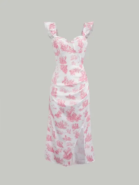 SHEIN MOD Plants Print Split Hem Ruched Dress