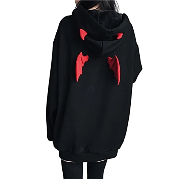 Enfei Felpe con Cappuccio da Donna a Maniche Lunghe Allentate Casual Felpa con Cappuccio da Donna Devil Wing