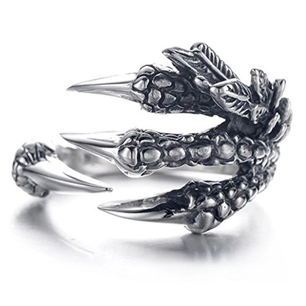 EQLEF Anello Dragon Claws, Mens Gothic Anello Wild Alondra Ring Dragon Mens Ring (A)