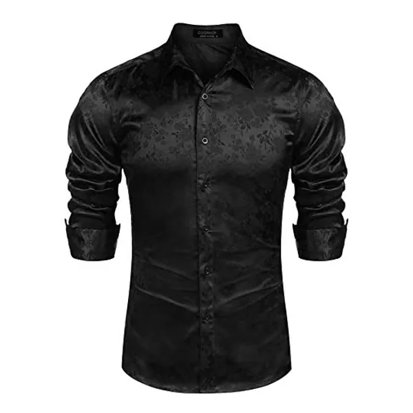 
                            COOFANDY Mens Floral Rose Printed Long Sleeve Dress Shirts Prom Wedding Party Button Down Shirts
                        