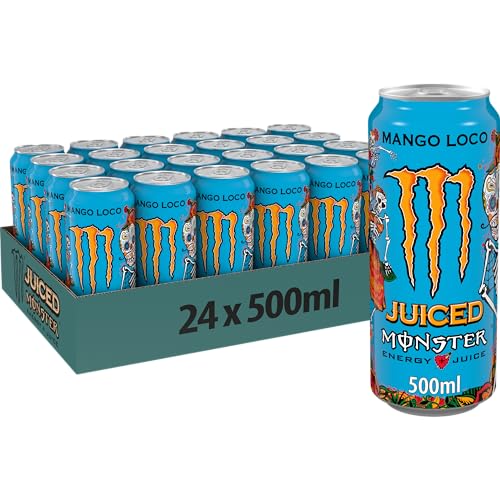 Monster Energy Mango Loco – 24 Lattine da 500 ml, Energy Juice con Taurina, L-carnitina, Inositolo e Vitamine del Gruppo B, Bevanda Energetica dal Gusto Esotico di Mango - Mango Loco - 500ml