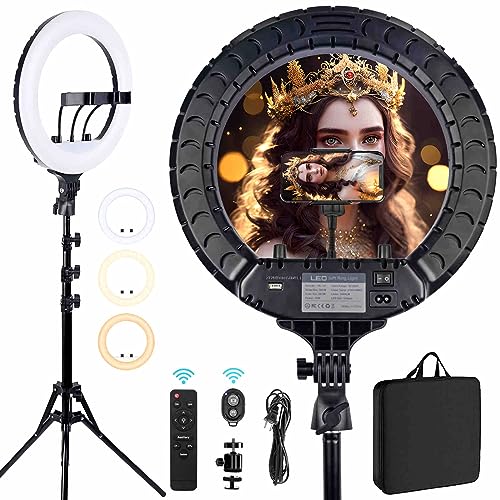 Aro de luz Ring Light - 18 inch 60 W Dimmable LED Ring Light Kit with Stand - Adjustable 3000-6000 K Color Temperature Lighting for Vlog, Makeup, YouTube, Camera, Photo, Video - Control with Remote