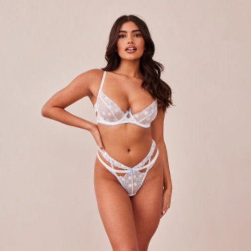 Fleur Balcony Bra (Set) - White & Blue | 30 / D