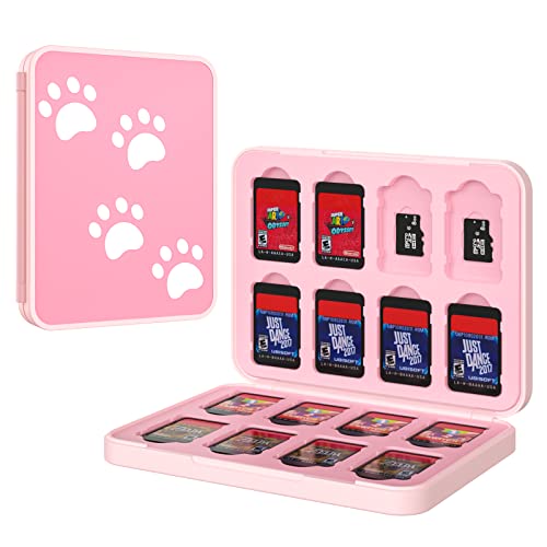 MoKo Étui pour 16 Cartes de Jeu Compatible avec Nintendo Switch/Switch Lite/Switch OLED 2021, étui pour Cartes SD et Cartes de Jeu Switch, boîte de Rangement pour Cartouches, Chat Rose - 16 slots - Chat Rose