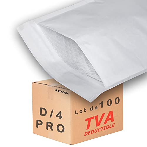 Jeco - de 100 à 1200 enveloppes à bulles d'air kraft blanches : Lot de 100 taille D/4 int. 180 x 265 mm pochettes matelassées d'expédition PRO - taille D/4 int. 180 x 265 mm - 100
