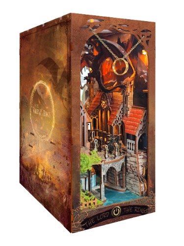 Cwood gör-det-själv bokkrokskit – 3D träpussel bokhrymn för vuxna – gör-det-själv dockhus kit bokhylla dekor med dammskydd – magisk boknos – Herren ringen