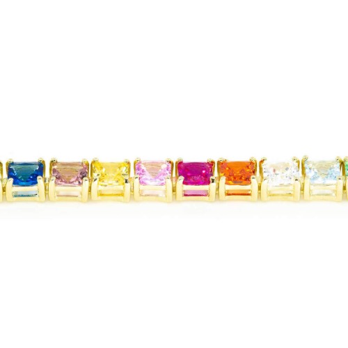 Square Rainbow Tennis Bracelet | Gold