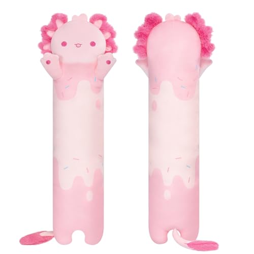 Mewaii Long Axolotl Plush Pink Body Pillow, 44” Cute Axolotl Stuffed Animals Kawaii Soft Plushies, Axolotl Plush Pillow Doll Toy Gift for Girls Boys, 43.3in/110cm - Pink Axolotl - 43.3in/110cm