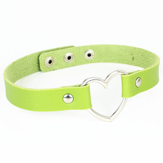 Vegan Leather Heart Collar - Lime Green