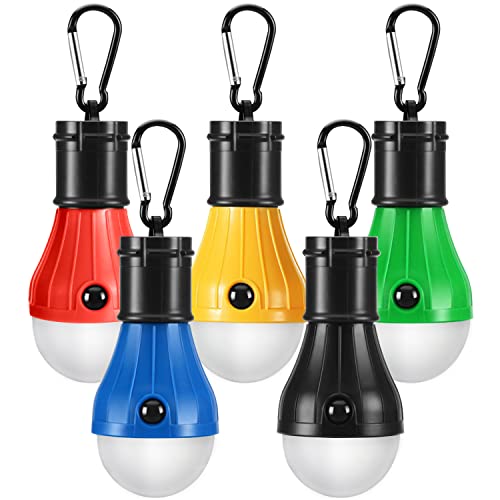 PEMOTech Camping Light [5 Pack], 4 Lighting Modes LED Camping Lantern Bulbs with Clip Hooks, Waterproof Portable Battery Operated Emergency Tent Light for Outdoor Camping Hiking Fishing Hunting - 5