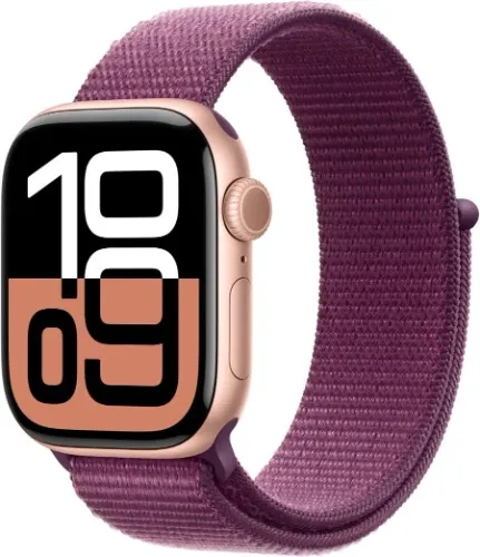 Apple - Watch Series 10 (GPS) 42mm Aluminum Case with Plum Sport Loop