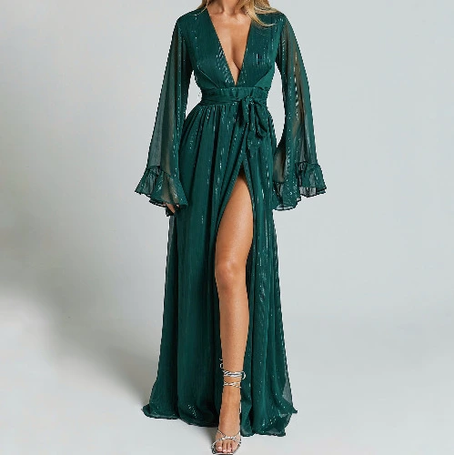 high split emerald dress