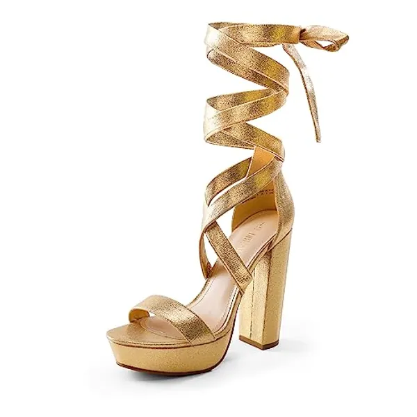 DREAM PAIRS High Heels Chunky Block Platform Heels for Women Strappy Gladiator Sexy Open Toe Heels Dressy Pumps Sandals - 7 - Gold
