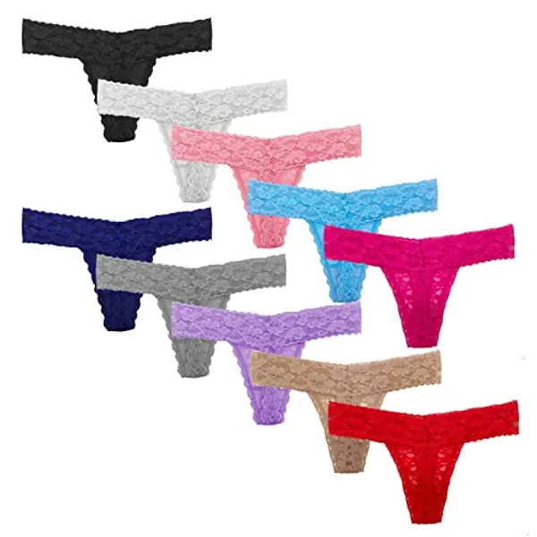 Pmrxi Pack 10 Lace Thong for Women Plus Size Panties Low Waist Cotton Thongs For Woman Tangas Underwear Assorted Colors