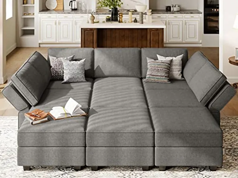 Belffin Modular Sectional Sofa Modular Sleeper Couch Convertible Sectional Sofa Bed Set Oversized Couch Reversible Chaise Grey