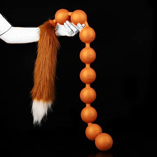 JFRong Silikon Analperle anal Kugel mit Fuchs schwanz,Anus ball Analplugs Buttplugs Paaren Cosplay SM Anal Vaginaltoys Analkugeln Analdildos Sexspielzeug für Männer Frauen Paar(Golden-S) - Golden-s Φ 3cm
