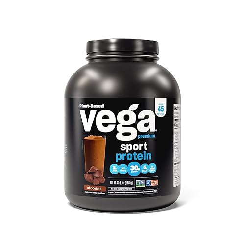 Vega Sport Premium Vegan Protein Powder Chocolate(45 Servings) 30g Plant Based Protein,5g BCAAs,Dairy Free,Gluten Free,Non GMO,Pea Protein for Women and Men,4lbs 5.9Oz(Packaging May Vary) - Chocolate