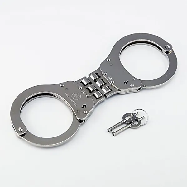VIPERTEK Heavy Duty Hinged Double Lock Steel Police Edition Professional Grade Handcuffs - Silver