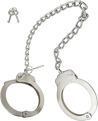 Yoghourds Double Lock Handcuffs, Adjustable Heavy Duty Steel Wrist Cuffs with 2 Keys & Handcuffs Holster in Police Edition Professional Grade - Silver Legcuff