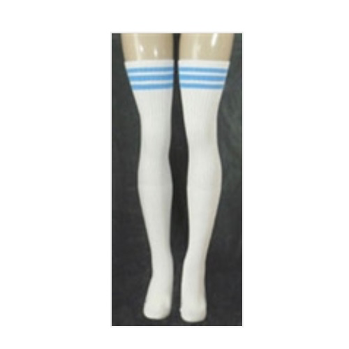 SKATERSOCKS Skater Socks 35" Thigh High Tube Socks - Large-X-Large - White/Baby Blue Stripes Style 1