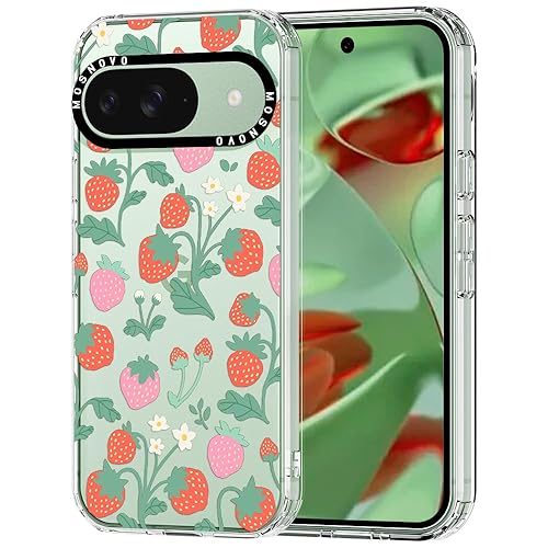 MOSNOVO Coque pour Google Pixel 9 & 9 Pro - Housse Fine Transparente Antichoc en TPU + PC [Protection Contre Les Chutes de 2 m/Anti-Pelage] - Jardin de Fraises - Google Pixel 9 & 9 Pro - Jardin de fraises