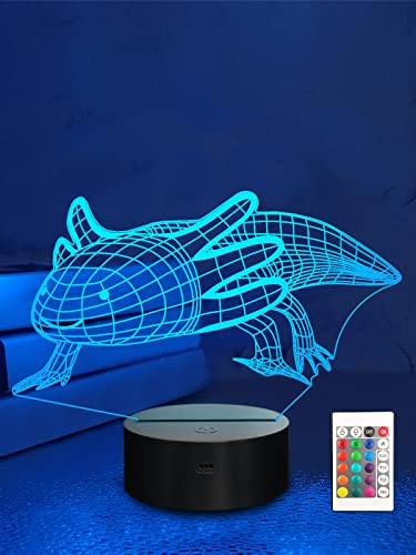 Lampeez Axolotl Gifts 3D Axolotl Lamp Night Light 3D Illusion lamp for Kids, 16 Colors Changing with Remote, Kids Bedroom Decor as Xmas Holiday Birthday Gifts for Boys Girls