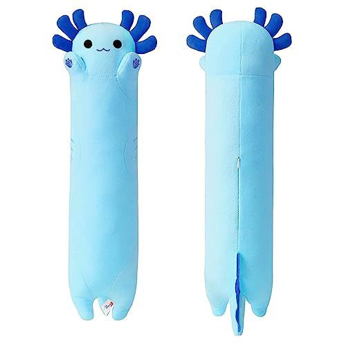 PEACHCAT Blue Long Axolotl Plush Pillow Toy Cute Axolotl Stuffed Animal for Girls and Boys 28" - Blue a - 28 inch