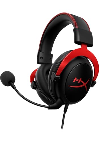 HyperX Cloud II - Gaming Headset, 7.1 Surround Sound, Memory Foam Ear Pads, Durable Aluminum Frame, Detachable Microphone, Works with PC, PS5, PS4, Xbox Series X|S, Xbox One – Red - Red - Wired