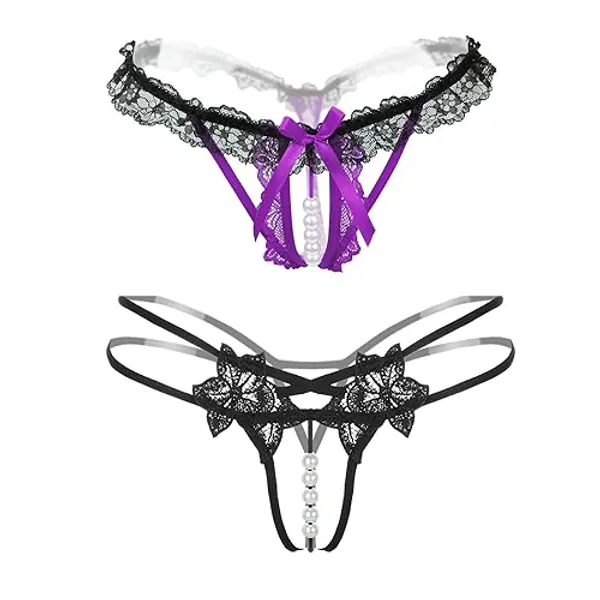 SLITHICE Women Sexy Panties Y-Back G-String - Small - 2pcs Pearl Set 6749