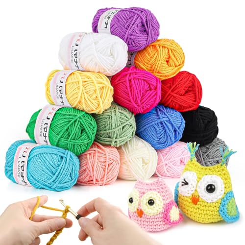 YINVA Häkelgarn 15 Farben x 25g Acryl Wolle Zum Häkeln 70M Dicke Wolle Zum Stricken Häkelwolle für Anfänger Crochet Yarn für Häkeln Stricken und Handwerk - Häkelgarn-15pcs