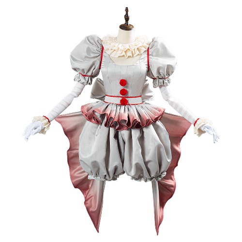 Movie Pennywise Cosplay Costume Horror Pennywise The Clown Costume Outfit for Women Girls Halloween Carnival