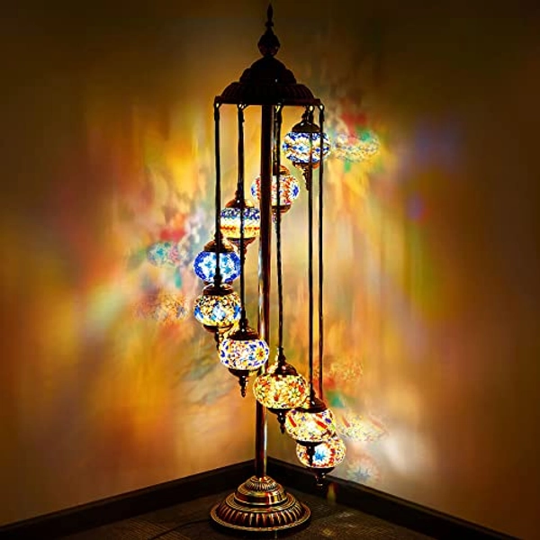 Hortsun Turkish Floor Lamp Moroccan Lamp Floor Lamp Turkish Lamp Globe Floor Lamp Moroccan Floor Lamp for Decorative Home Designs(9 Globes Style)