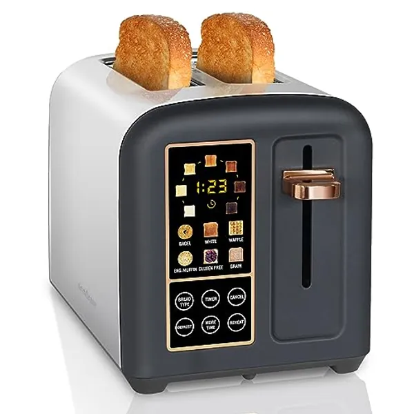 SEEDEEM Toaster 2 Slice, Stainless Toaster LCD Display&Touch Buttons, 50% Faster Heating Speed, 6 Bread Selection, 7 Shade Setting, 1.5''Wide Slot, Removable Crumb Tray, 1350W, Dark Chocolate