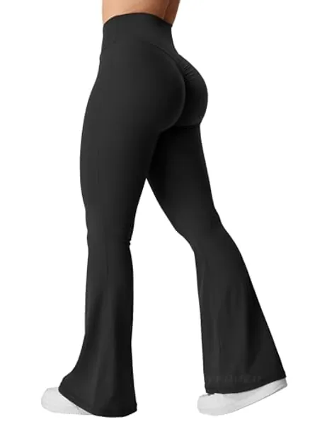 YEOREO Kalie Flare Scrunch Leggings for Women V Cross Waist Bell Bottom Yoga Pants Tummy Control Bootcut Workout Leggings