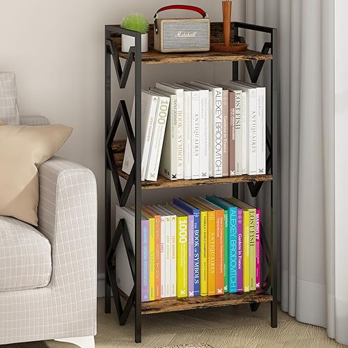 Wisdom Star 3 Tier Bookshelf for Small Space, Metal Small Bookcase/Shelving Unit for Books, Organizers and Storage for Office Living Room Bedroom, Rustic Short Stand Book Shelves, End Table, Black - 3 TIER