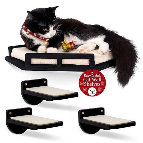 Cat Wall Shelves - Cat Shelves for Wall, Cat Shelf w/Cat Wall Steps, Cat Wall Furniture Black - Corner Cat Shelf, Cat Shelves with Cat Wall Bed - Black