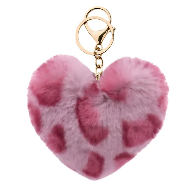 Y2k Heart Leopard Keychain Fuzzy Fluffy Leopard Print Keychain Accessories for Women Girls Girlfriend Xmas Bday Gift Ideas - pink