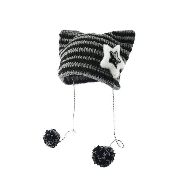 Y2K Beanies Vintage Grunge Crochet Hats for Women Kawaii Cute Fox Cat Knitted Hat Y2K Accessories for Teen Girls - Grey