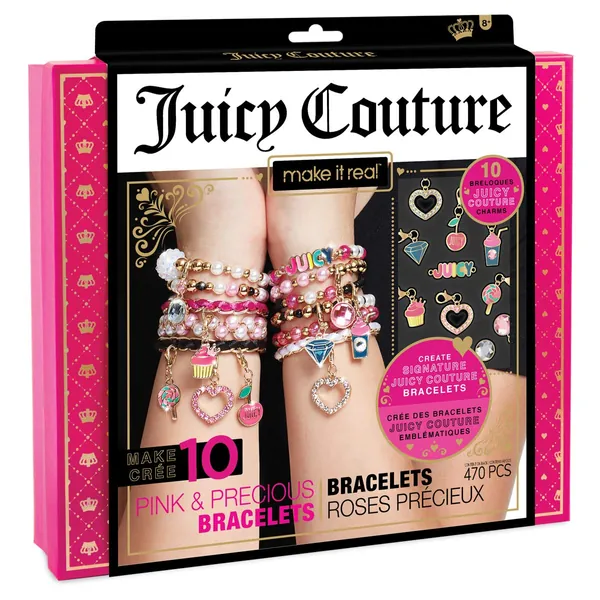 Make It Real - Juicy Couture Pink and Precious Bracelets - DIY Charm Bracelet Kit with Beads for Tween Jewellery Making - Jewellery Making Kit for Girls