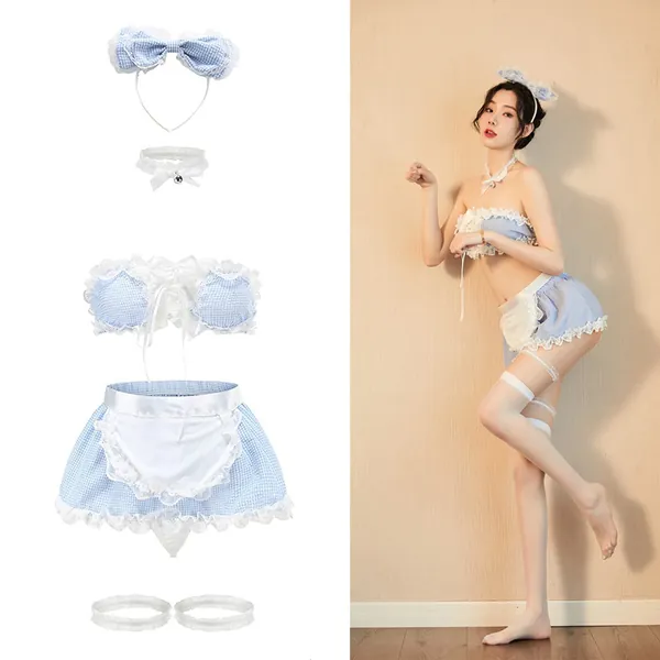 Women Lingerie French Maid Sexy Nightwear Babydoll Teddy One Piece for Costume Valentine's Day Halloween